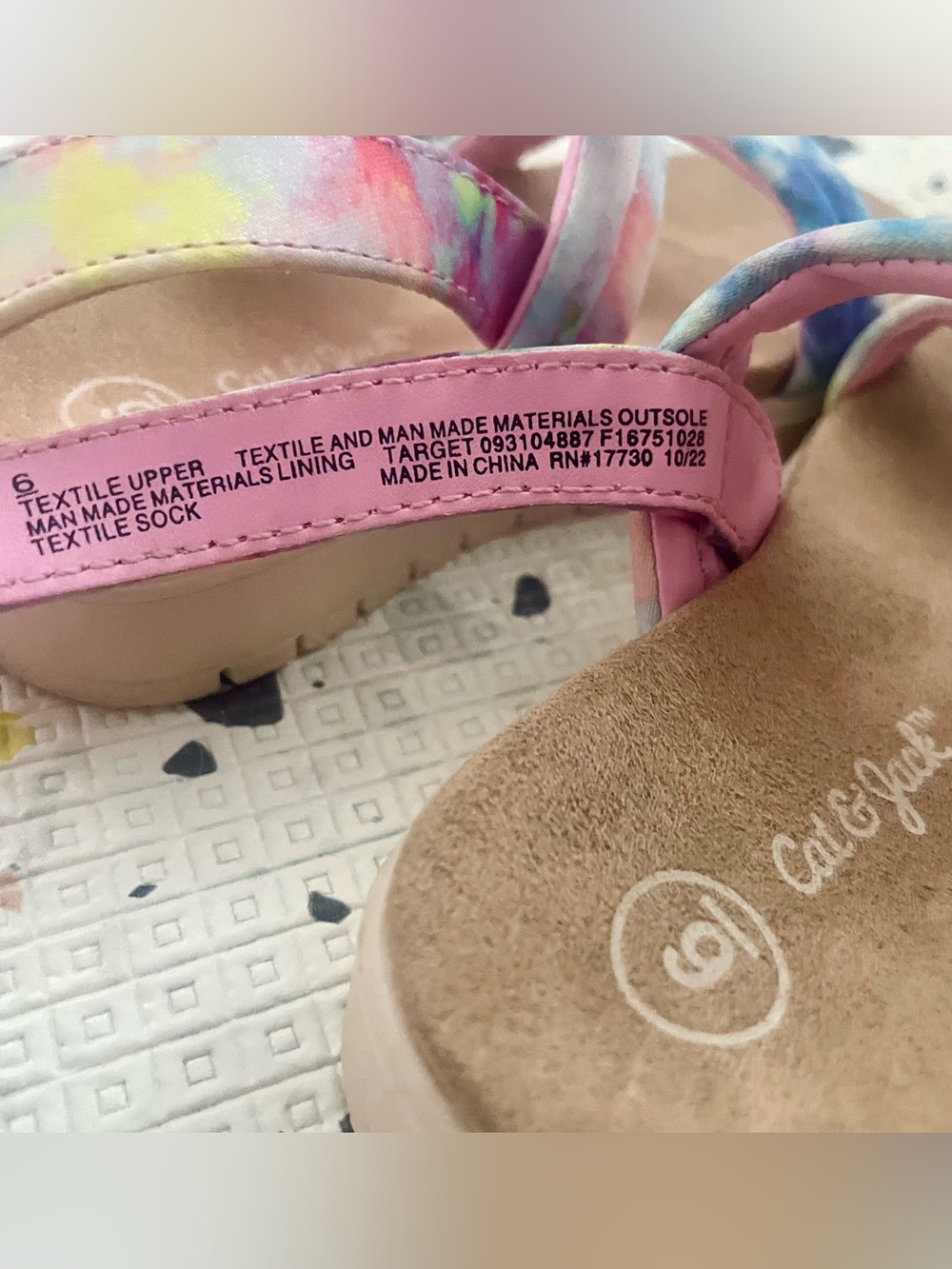 Cat & Jack Toddler Girls Chaya Footbed Sandals Pastel Tie Dye Pink Blue - Size 6 - Picture 7 of 13